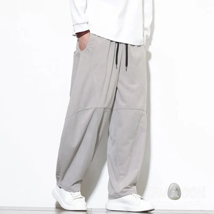 Buddha Stones Drawstring Solid Color Tapered Design Cotton Corduroy Men’s Harem Pants With Pockets - Men’s Harem Pants