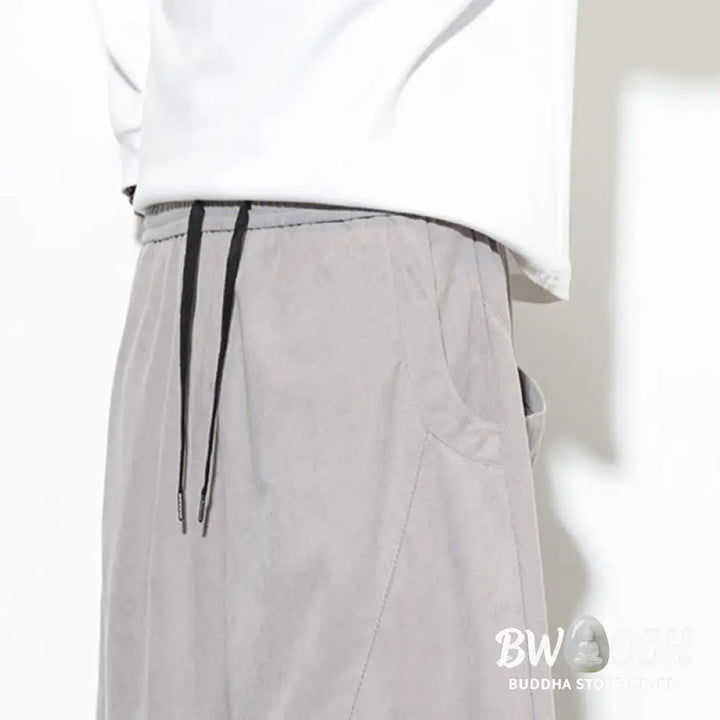 Buddha Stones Drawstring Solid Color Tapered Design Cotton Corduroy Men’s Harem Pants With Pockets - Men’s Harem Pants