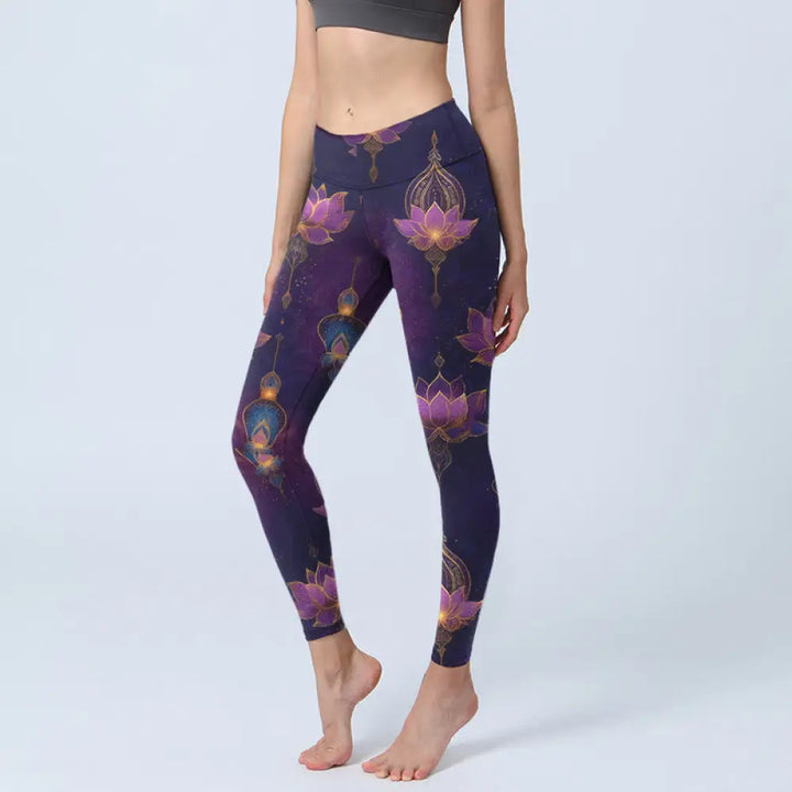 BWOOOH lotus print yoga leggings - Dreamlike Lotus Flower Lantern Print Gym