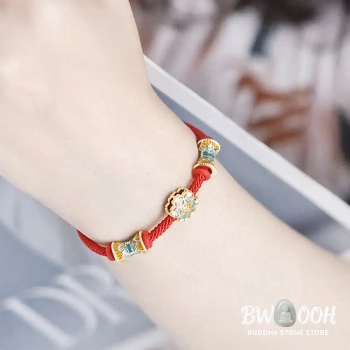 Buddha Stones Dunhuang 925 Sterling Silver Lotus Drum New Beginning Red Rope Bracelet - BWOOOH - 14-17cm - Bracelet