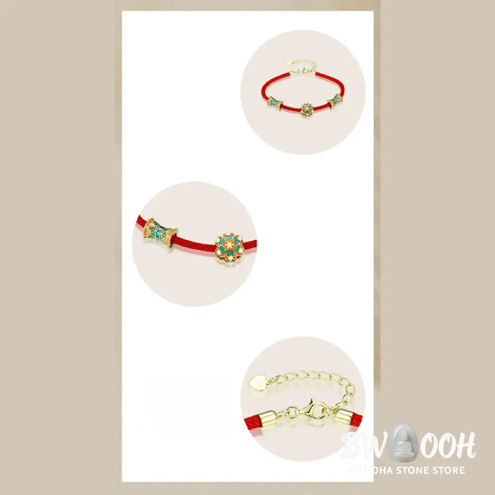 Buddha Stones Dunhuang 925 Sterling Silver Lotus Drum New Beginning Red Rope Bracelet - BWOOOH - 14-17cm - Bracelet
