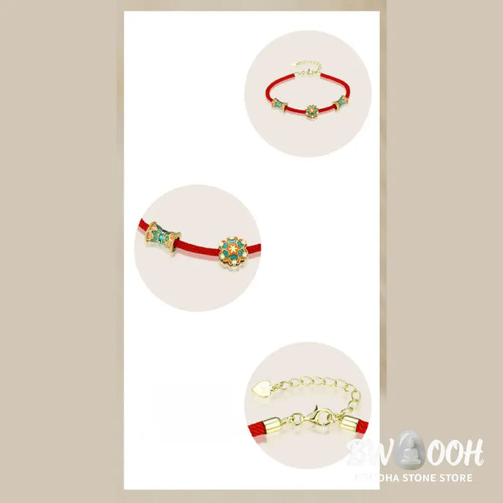 Buddha Stones Dunhuang 925 Sterling Silver Lotus Drum New Beginning Red Rope Bracelet - BWOOOH - 14-17cm - Bracelet