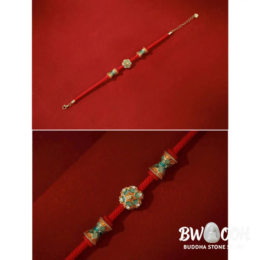 Buddha Stones Dunhuang 925 Sterling Silver Lotus Drum New Beginning Red Rope Bracelet - BWOOOH - 14-17cm - Bracelet