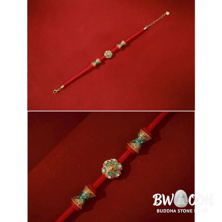 Buddha Stones Dunhuang 925 Sterling Silver Lotus Drum New Beginning Red Rope Bracelet - BWOOOH - 14-17cm - Bracelet