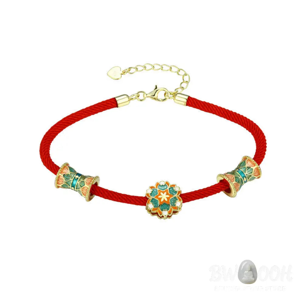 Buddha Stones Dunhuang 925 Sterling Silver Lotus Drum New Beginning Red Rope Bracelet - BWOOOH - 14-17cm - Bracelet