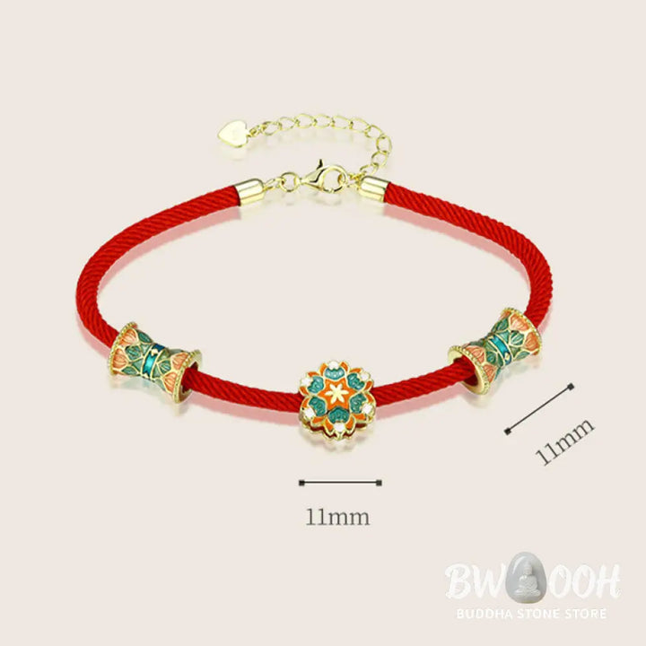 Buddha Stones Dunhuang 925 Sterling Silver Lotus Drum New Beginning Red Rope Bracelet - BWOOOH - 14-17cm - Bracelet