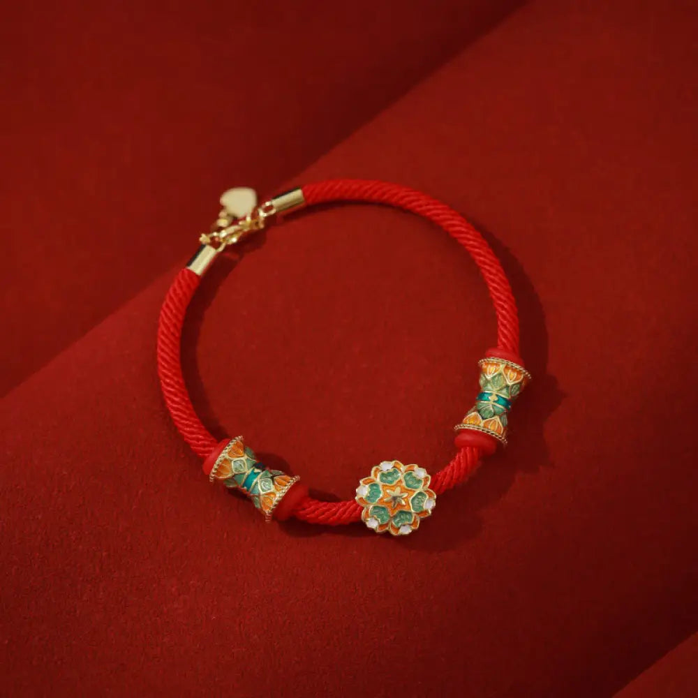 BWOOOH Dunhuang 925 Sterling Silver Lotus Drum New Beginning Red Rope Bracelet - BWOOOH - 14-17cm - Bracelet