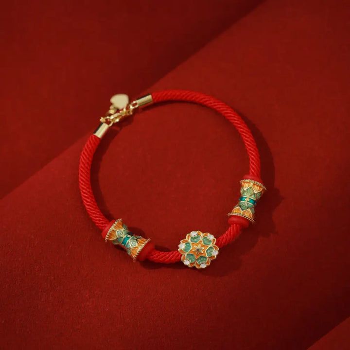 BWOOOH Dunhuang 925 Sterling Silver Lotus Drum New Beginning Red Rope Bracelet - BWOOOH - 14-17cm - Bracelet