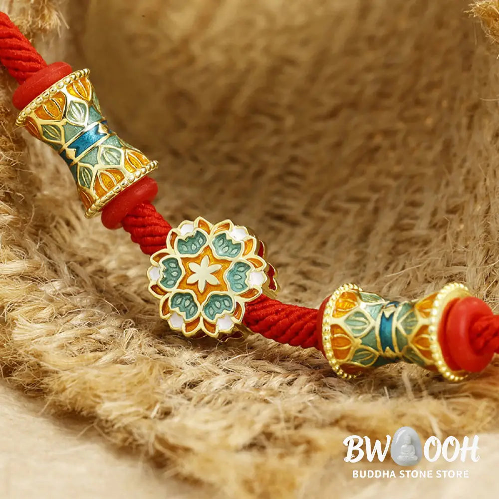 Buddha Stones Dunhuang 925 Sterling Silver Lotus Drum New Beginning Red Rope Bracelet - BWOOOH - 14-17cm - Bracelet