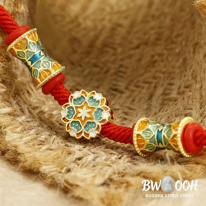 Buddha Stones Dunhuang 925 Sterling Silver Lotus Drum New Beginning Red Rope Bracelet - BWOOOH - 14-17cm - Bracelet