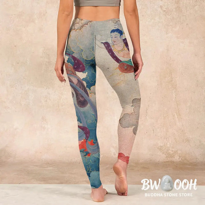 BWOOOH printed yoga leggings - Dunhuang Flying Apsaras Auspicious Cloud