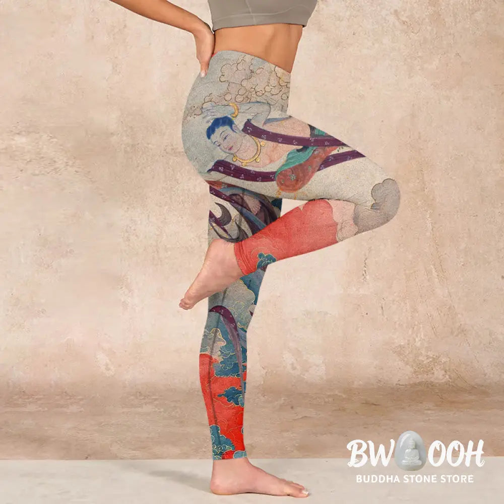 BWOOOH printed yoga leggings - Dunhuang Flying Apsaras Auspicious Cloud