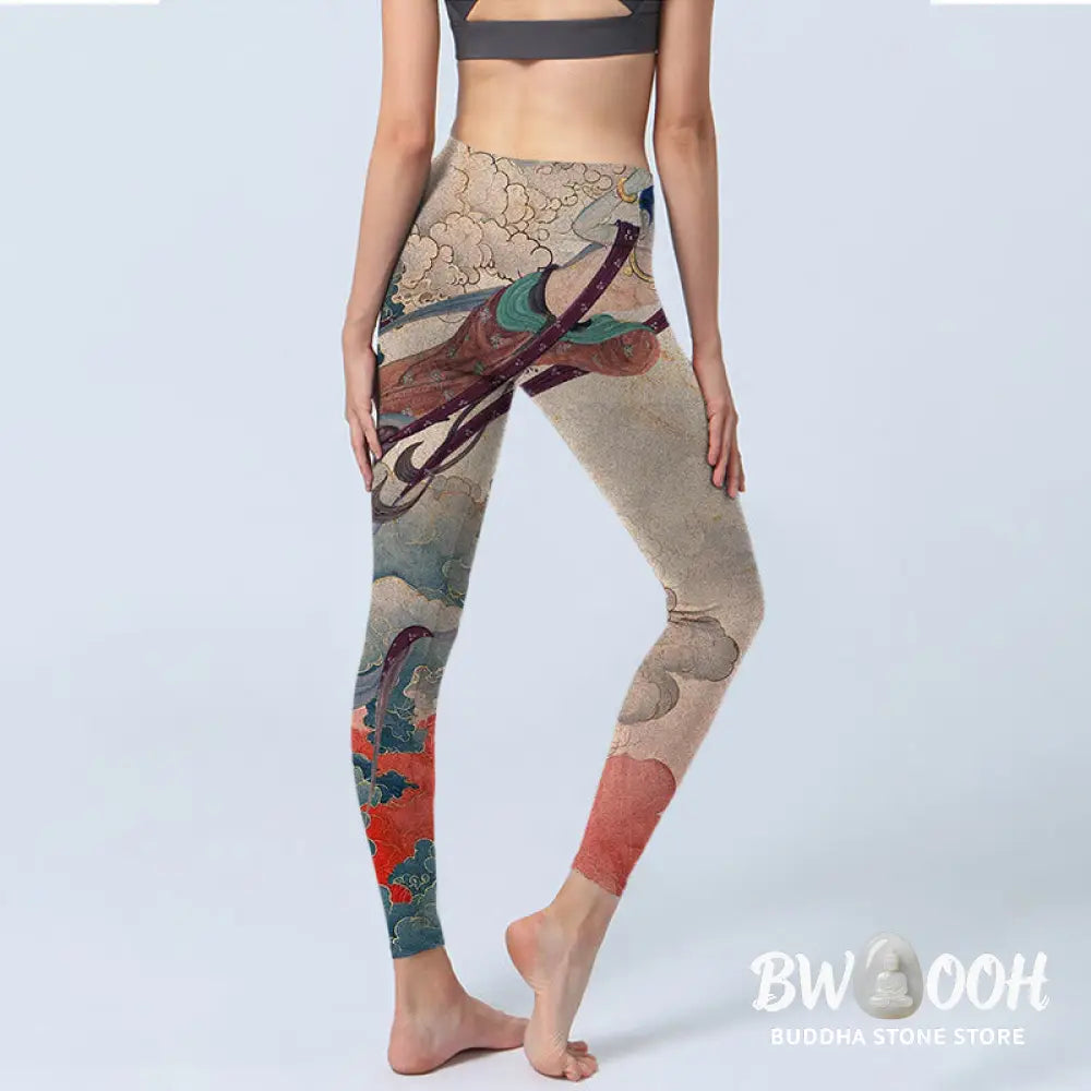 BWOOOH printed yoga leggings - Dunhuang Flying Apsaras Auspicious Cloud