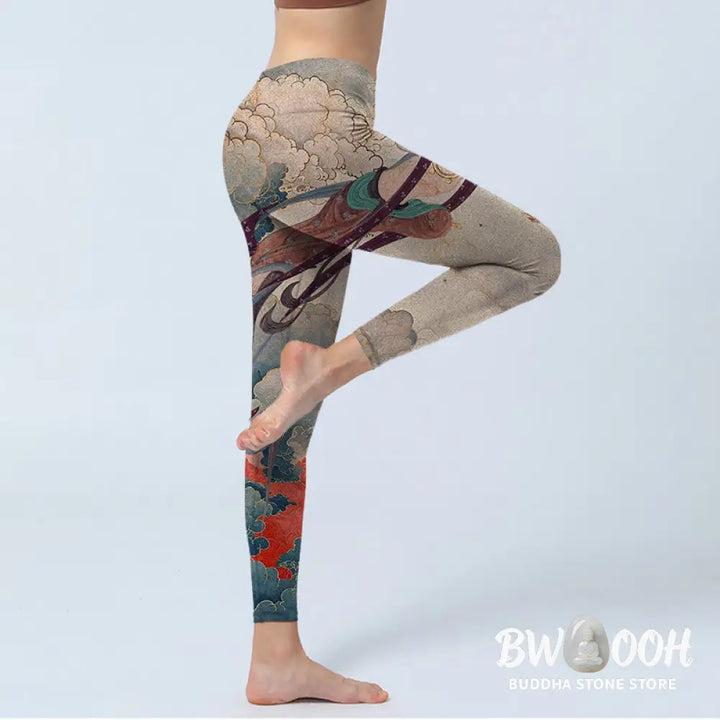BWOOOH printed yoga leggings - Dunhuang Flying Apsaras Auspicious Cloud