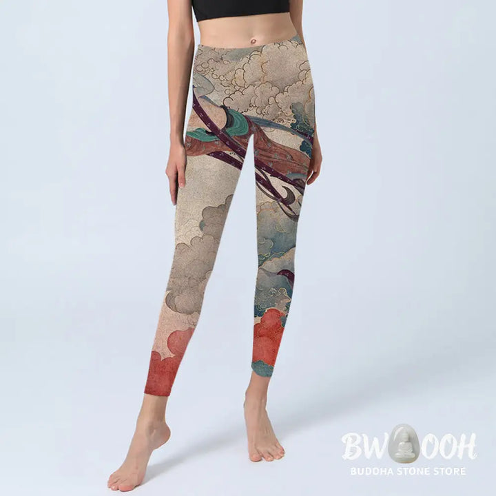 BWOOOH printed yoga leggings - Dunhuang Flying Apsaras Auspicious Cloud