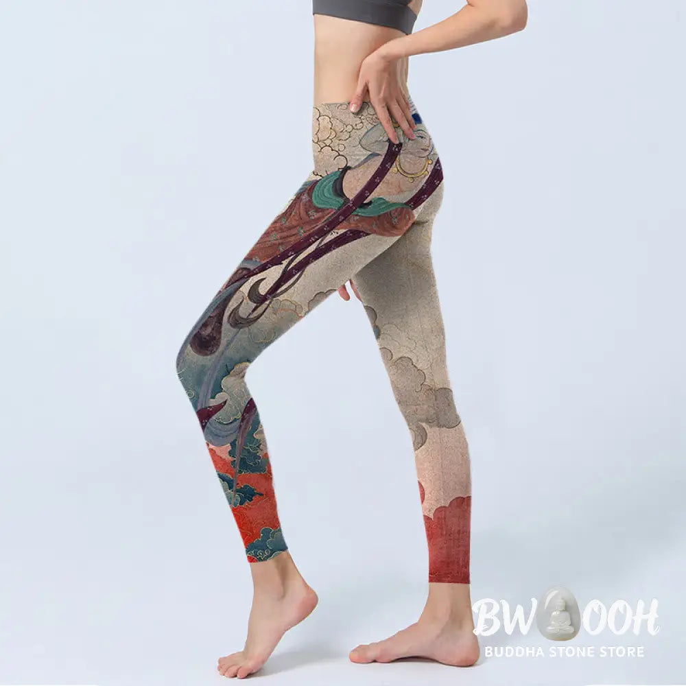 BWOOOH printed yoga leggings - Dunhuang Flying Apsaras Auspicious Cloud