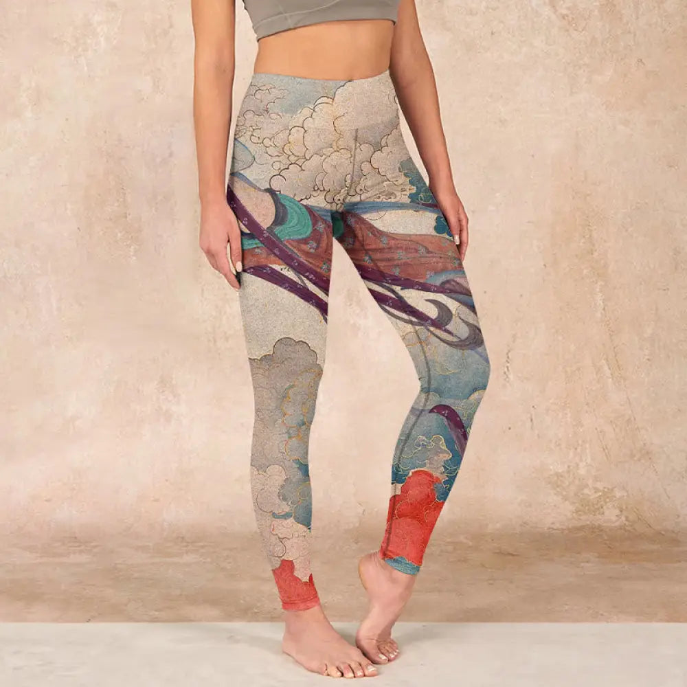 BWOOOH printed yoga leggings - Dunhuang Flying Apsaras Auspicious Cloud