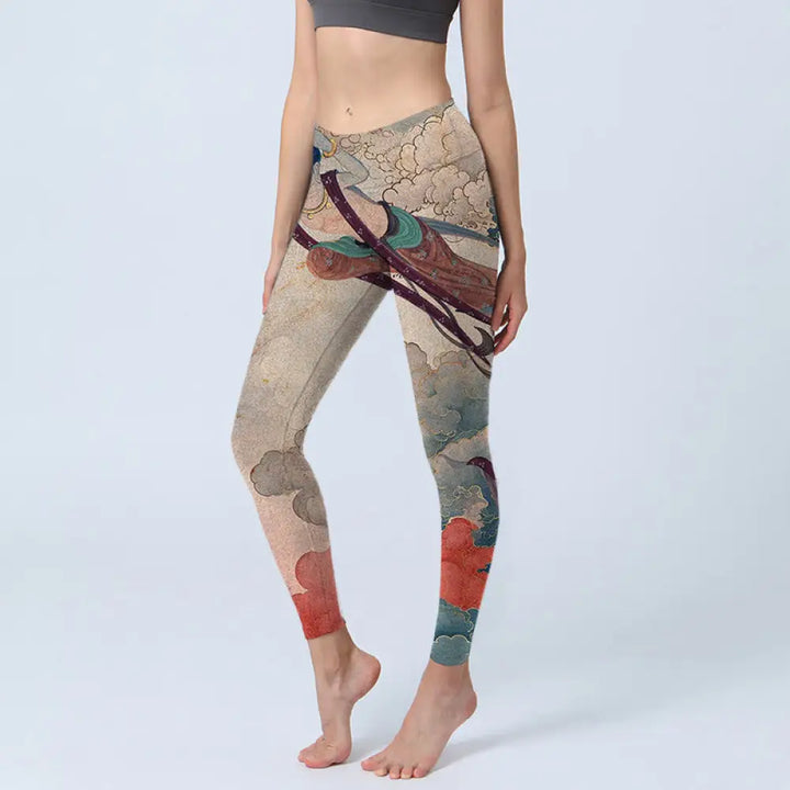 BWOOOH printed yoga leggings - Dunhuang Flying Apsaras Auspicious Cloud