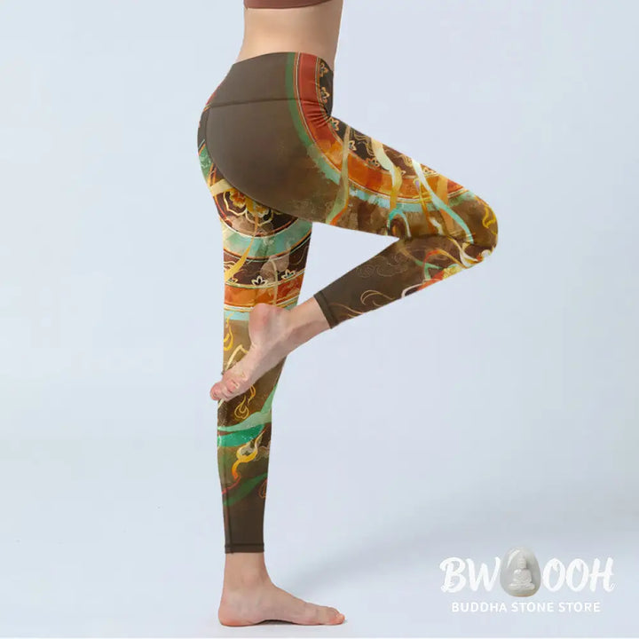 Buddha Stones Dunhuang Flying Apsaras Mandala Print Gym Leggings Women&