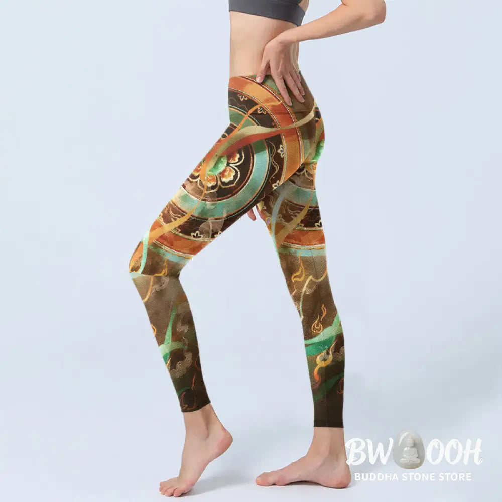 Buddha Stones Dunhuang Flying Apsaras Mandala Print Gym Leggings Women&
