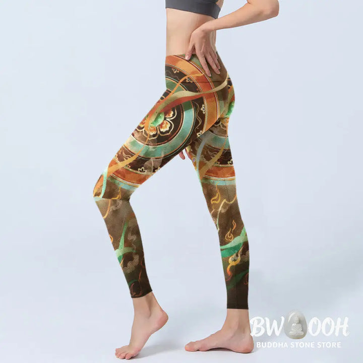 Buddha Stones Dunhuang Flying Apsaras Mandala Print Gym Leggings Women&