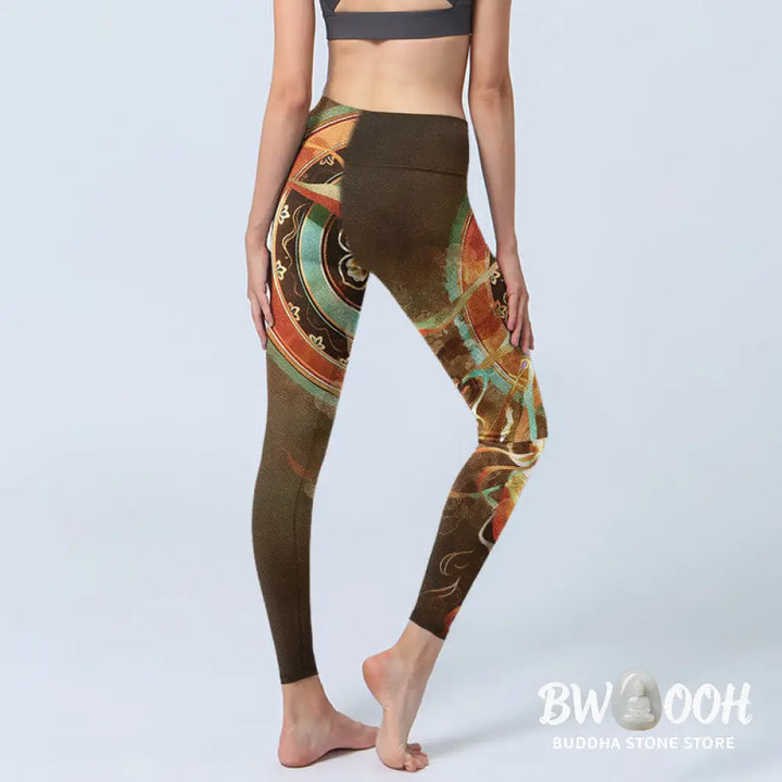 Buddha Stones Dunhuang Flying Apsaras Mandala Print Gym Leggings Women&