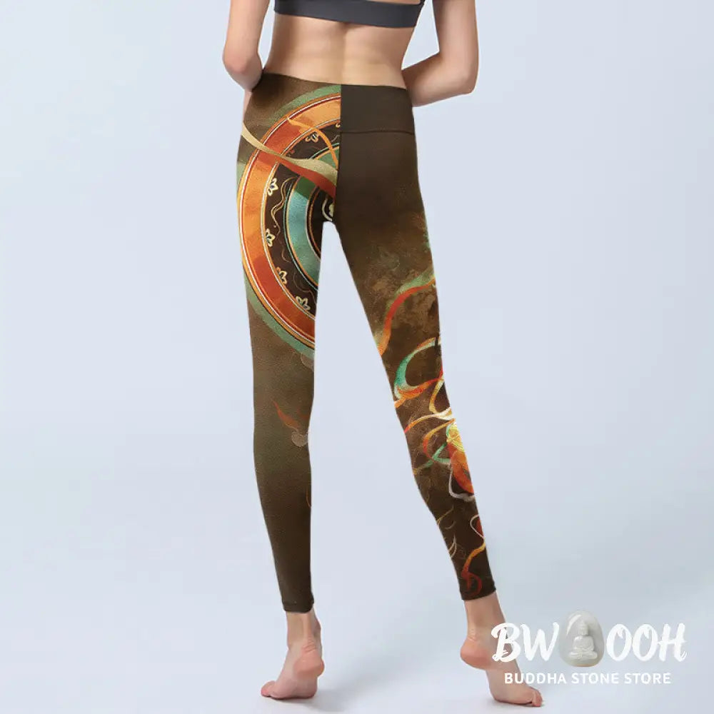 Buddha Stones Dunhuang Flying Apsaras Mandala Print Gym Leggings Women&