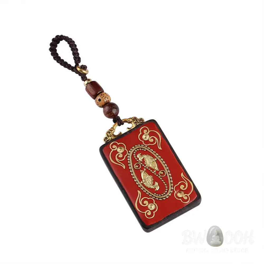 Buddha Stones Ebony Flower Koi Fish Fu Character Button Rope Key Chain - Key Chain