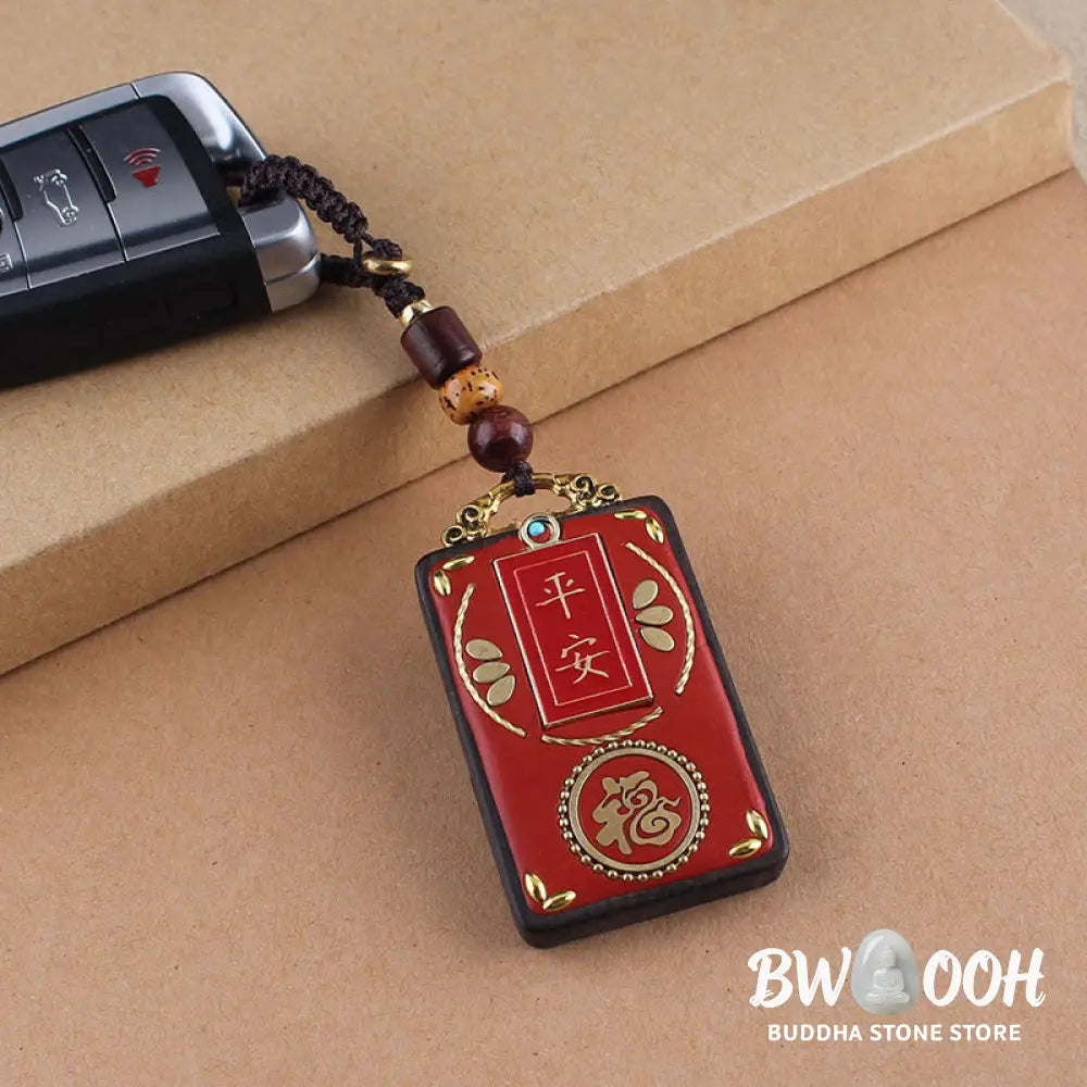Buddha Stones Ebony Flower Koi Fish Fu Character Button Rope Key Chain - Key Chain