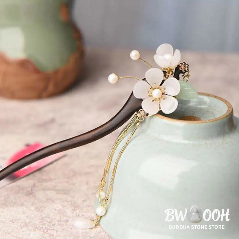 Buddha Stones Ebony Flower Protection Blessing Hairpin Decorations - Ebony (Protection ♥ Courage) - Hairpin