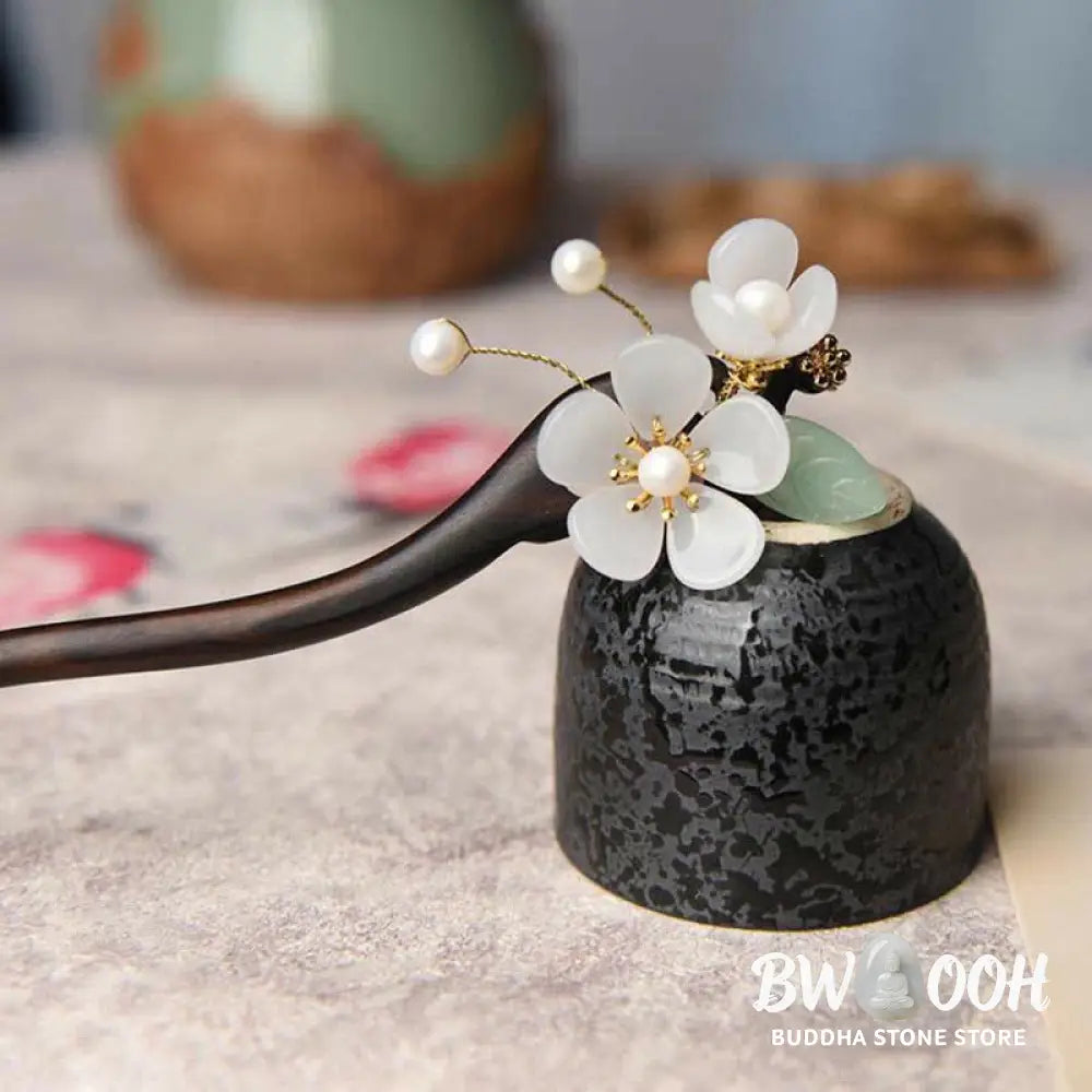 Buddha Stones Ebony Flower Protection Blessing Hairpin Decorations - Ebony (Protection ♥ Courage) - Hairpin