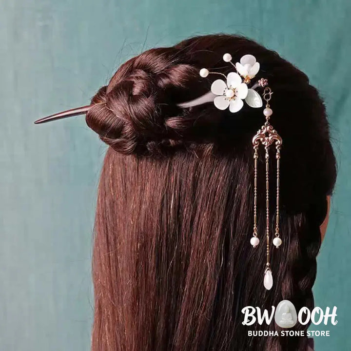 Buddha Stones Ebony Flower Protection Blessing Hairpin Decorations - Ebony (Protection ♥ Courage) - Hairpin