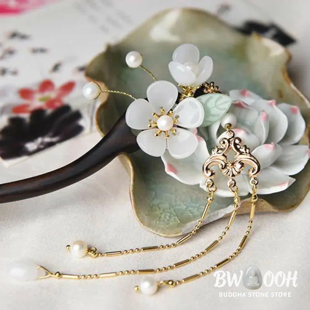 Buddha Stones Ebony Flower Protection Blessing Hairpin Decorations - Ebony (Protection ♥ Courage) - Hairpin