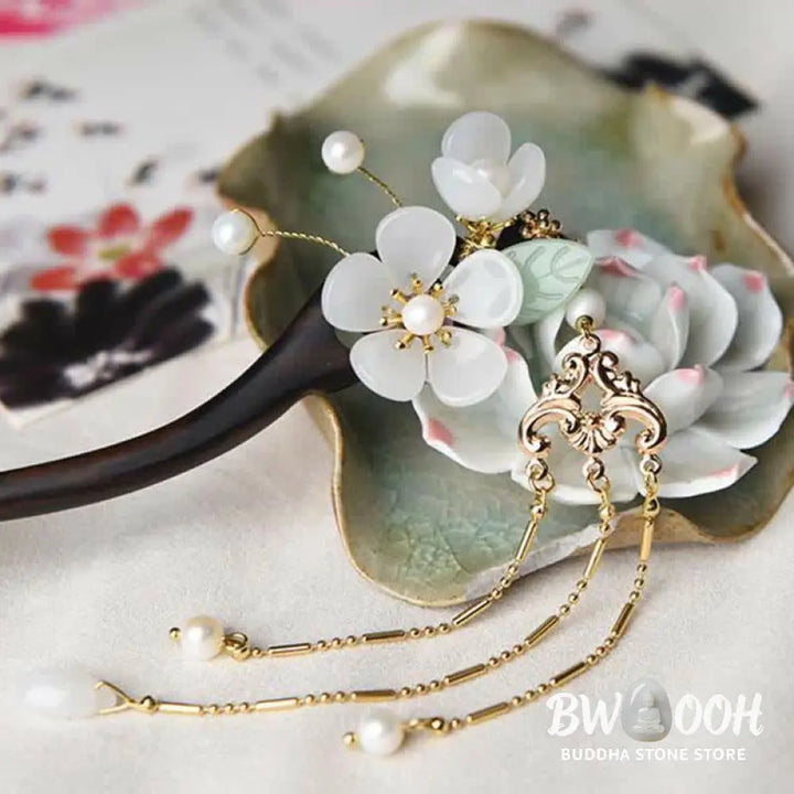 Buddha Stones Ebony Flower Protection Blessing Hairpin Decorations - Ebony (Protection ♥ Courage) - Hairpin