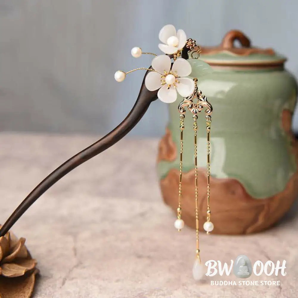 Buddha Stones Ebony Flower Protection Blessing Hairpin Decorations - Ebony (Protection ♥ Courage) - Hairpin