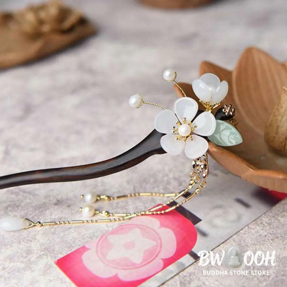 Buddha Stones Ebony Flower Protection Blessing Hairpin Decorations - Ebony (Protection ♥ Courage) - Hairpin