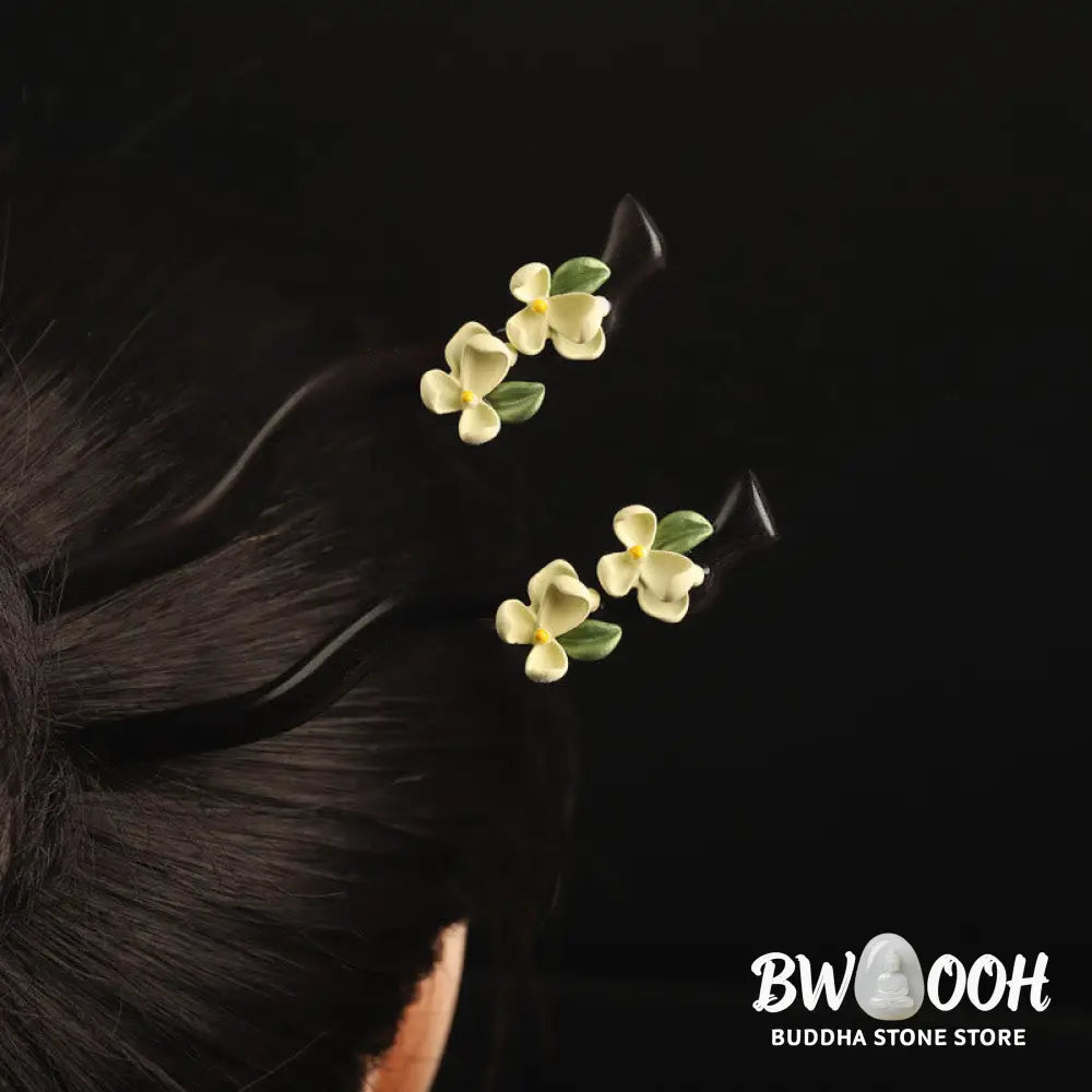 Buddha Stones Ebony Gardenia Petal Courage Hairpin - Ebony Hairpin - Hairpin