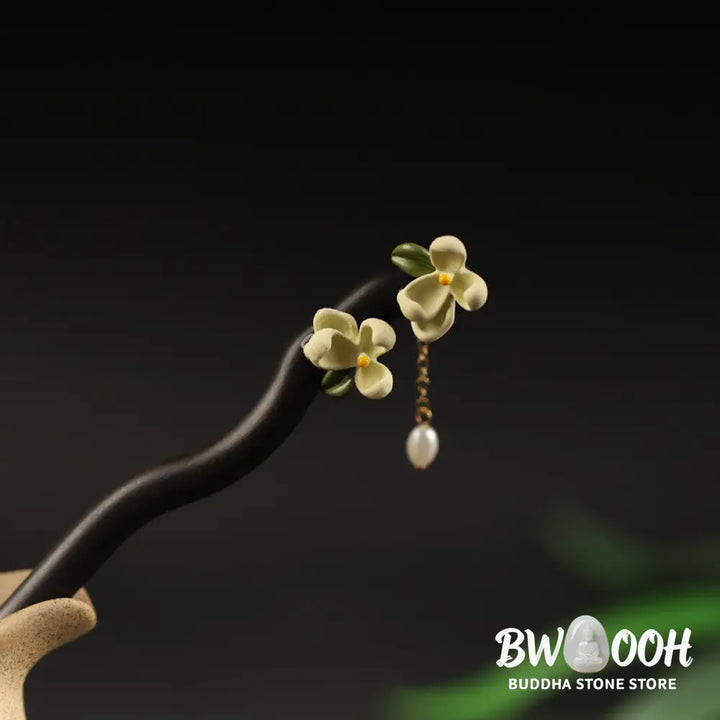 Buddha Stones Ebony Gardenia Tassel Courage Hairpin - Ebony Hairpin - Hairpin