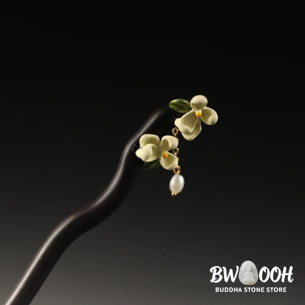 Buddha Stones Ebony Gardenia Tassel Courage Hairpin - Ebony Hairpin - Hairpin