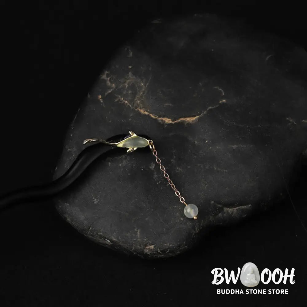 Buddha Stones Ebony Hetian Jade Fish Blessing Hairpin - Ebony Hairpin - Hairpin