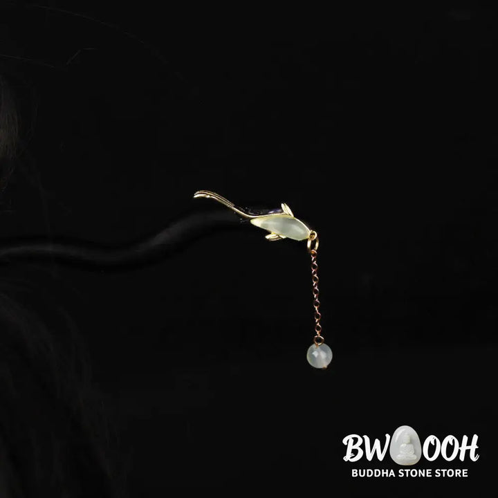Buddha Stones Ebony Hetian Jade Fish Blessing Hairpin - Ebony Hairpin - Hairpin