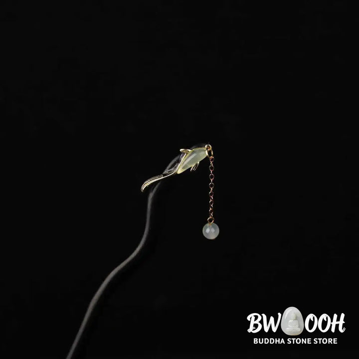 Buddha Stones Ebony Hetian Jade Fish Blessing Hairpin - Ebony Hairpin - Hairpin