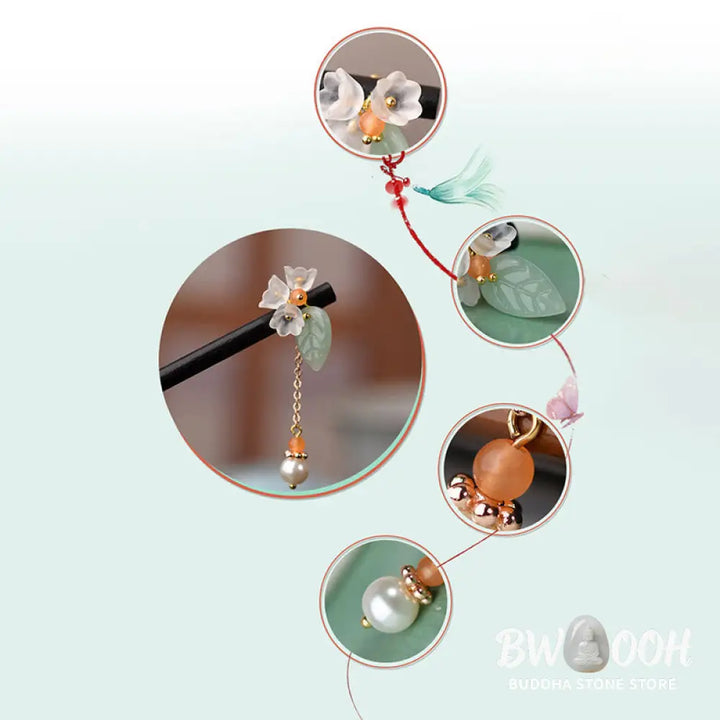 Buddha Stones Ebony Liuli Lily of the Valley Courage Hairpin - Ebony Hairpin - Hairpin