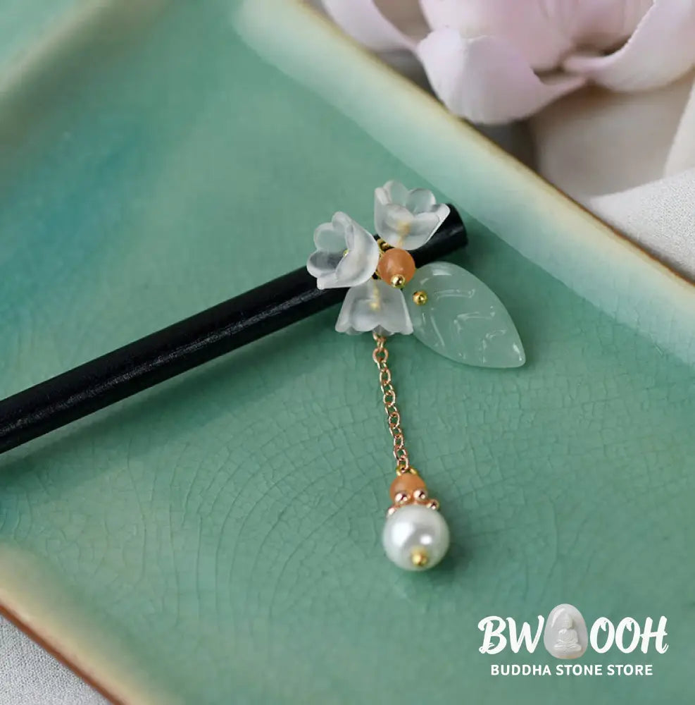 Buddha Stones Ebony Liuli Lily of the Valley Courage Hairpin - Ebony Hairpin - Hairpin
