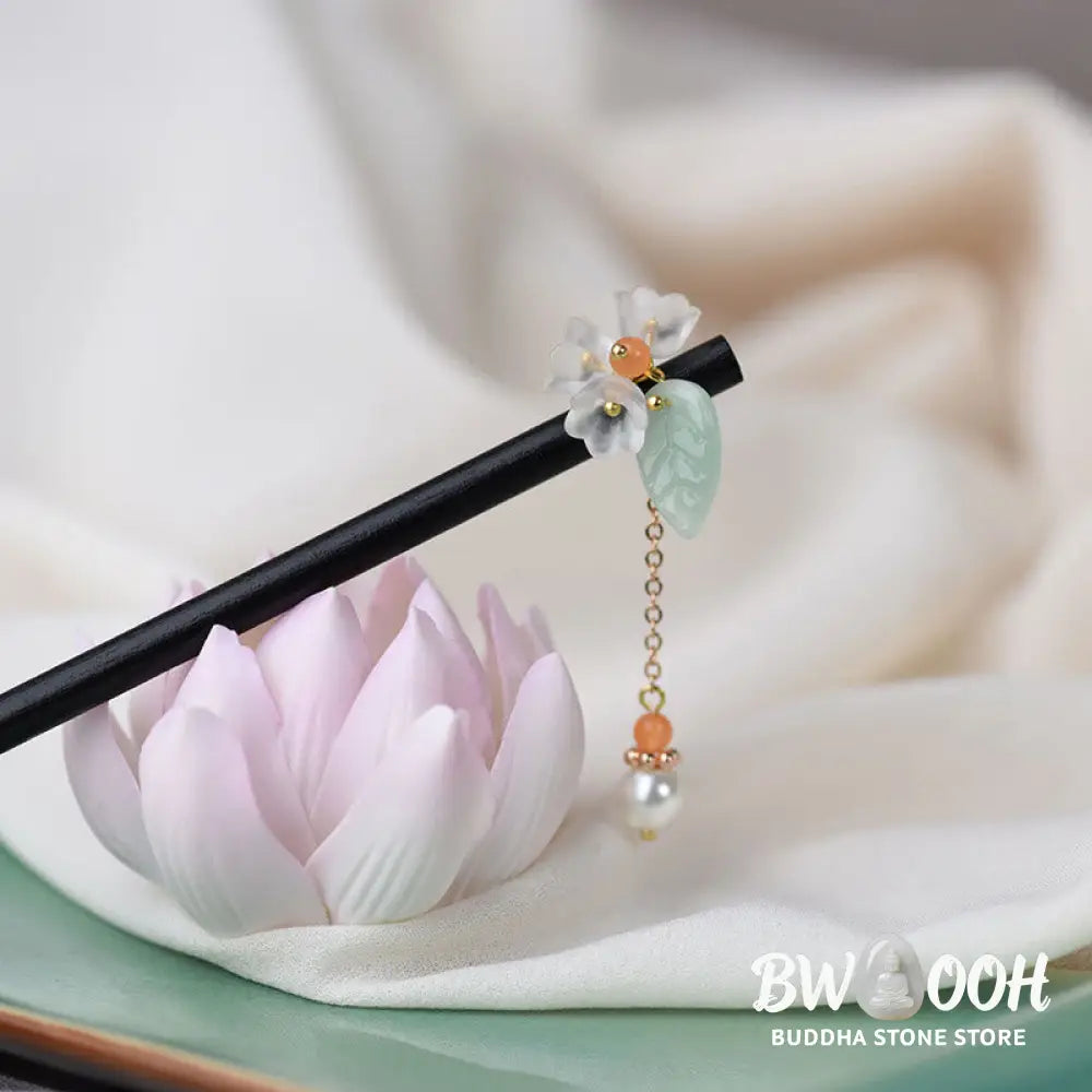 Buddha Stones Ebony Liuli Lily of the Valley Courage Hairpin - Ebony Hairpin - Hairpin