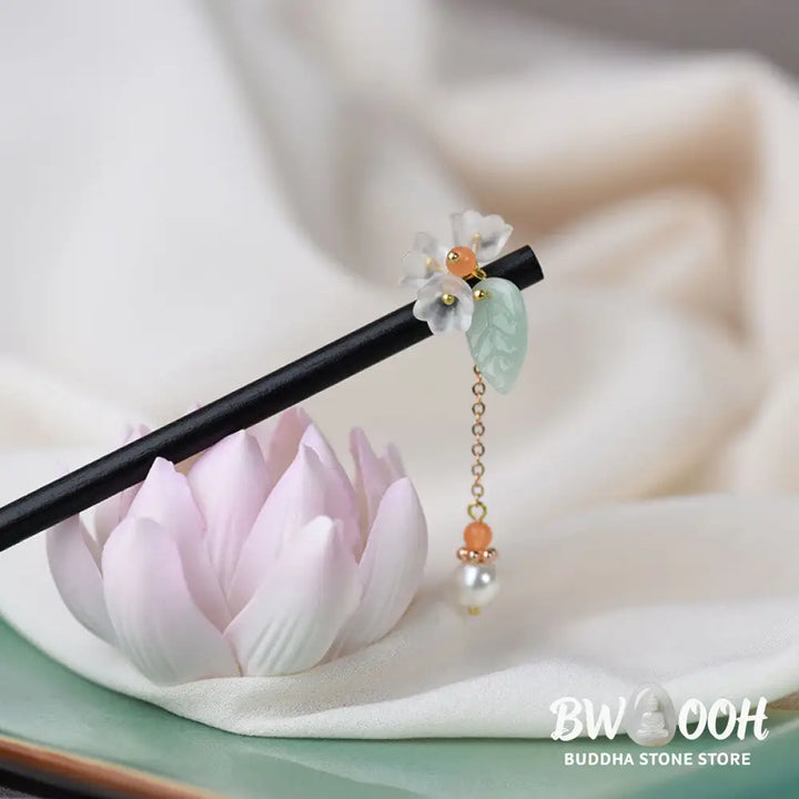 Buddha Stones Ebony Liuli Lily of the Valley Courage Hairpin - Ebony Hairpin - Hairpin