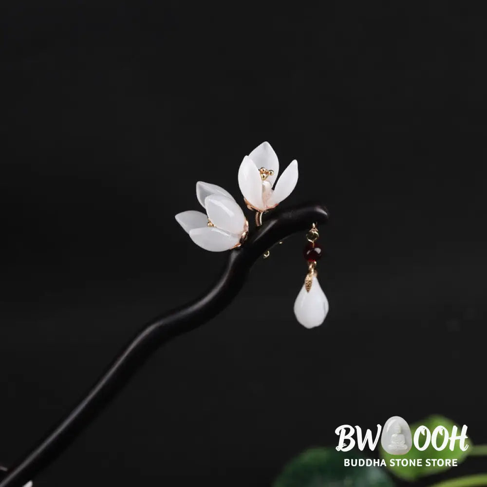 Buddha Stones Ebony Magnolia Flower Petals Blessing Hairpin - Ebony Hairpin - Hairpin