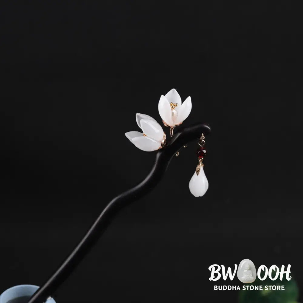 Buddha Stones Ebony Magnolia Flower Petals Blessing Hairpin - Ebony Hairpin - Hairpin