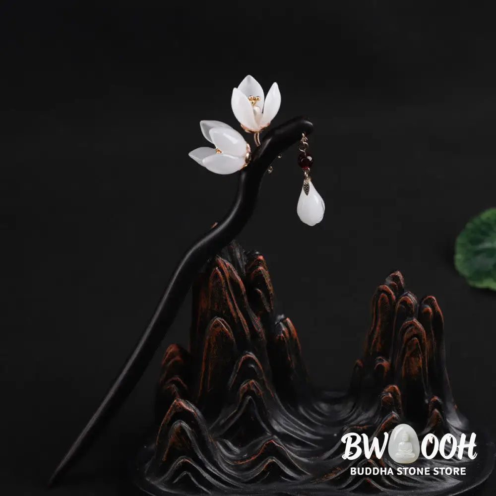 Buddha Stones Ebony Magnolia Flower Petals Blessing Hairpin - Ebony Hairpin - Hairpin