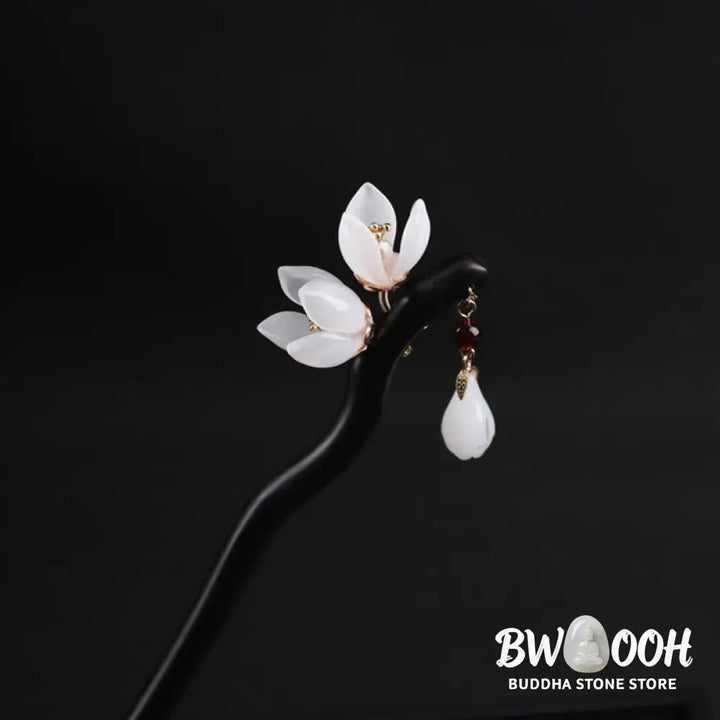 Buddha Stones Ebony Magnolia Flower Petals Blessing Hairpin - Ebony Hairpin - Hairpin